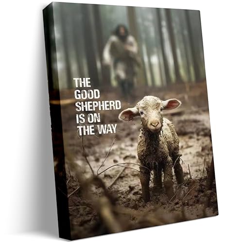 Image of GUN SUPPLIES OUTLET LLC Christian Canvas Wall Art Jesus Saving Lamb Picture Jesus Running Art Christian Wall Decor for Wall Decor Bedroom Decorations 12x16 inch