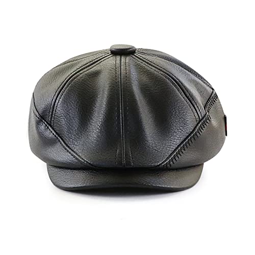 Ueither Herren Newsboy Stil 8 Teilig Schirmmütze Barett Mütze Einstellbar PU-Leder Baker Caps Gatsby Ivy Hut 56-60 cm (Schwarz)