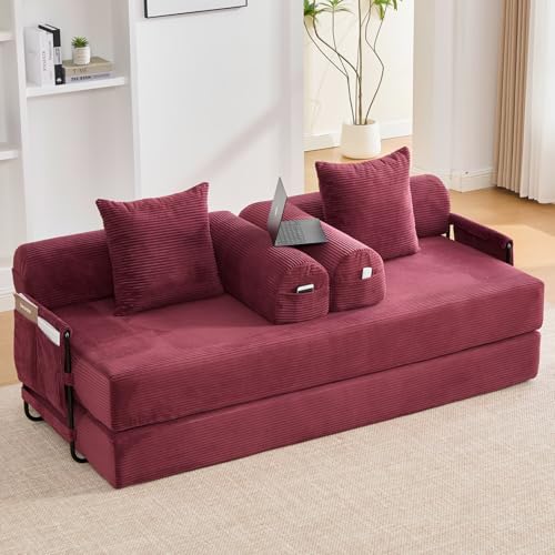 KOMHTOM Petit Canapé 2 Places en Velours Côtelé avec 3 Coussins Confortables, DIY Libre et...