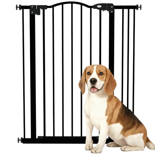 PawHut Pressure Fit Dog Stair Gate No Drilling Safety Gate Auto Close for Doorways, Hallways, 74-87cm Adjustable, 94cm Tall, Black
