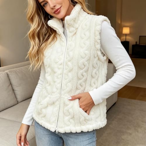 Womens Vest Fleece Textured Zip Up Plush Sleeveless Jacket Warm Casual Coat - image 7