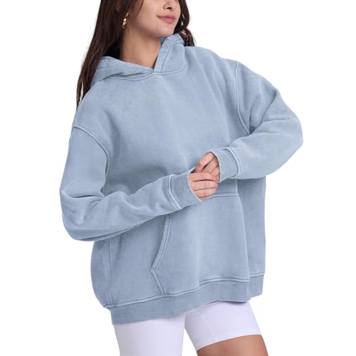 Image of FAIABLE Womens Oversized Acid Wash Hoodie Unisex Heavyweight Cotton Hoodies Fleece Vintage Washed Sweatshirt Women Men