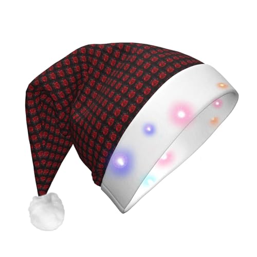 Bkdogkt Sombrero de Navidad con luces para hombre y mujer, con estampado de rosas rojas, suministros de fiesta