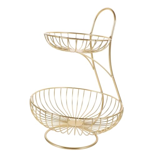 BRIGHTFUFU Double Layer Fruit Storage Basket Gold Storage Basket Tiered Fruit Bowl Decorative Basket Kitchen Storage