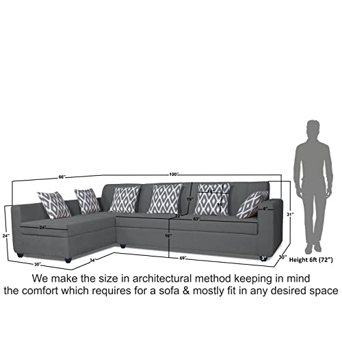 Image of Adorn India Rio Highback L Shape 6 Seater Sofa Set (Left Hand Side) (Grey) (3 Year Warranty)