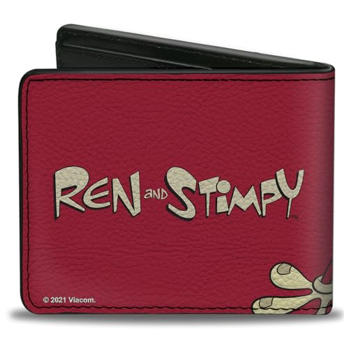 Buckle-Down Men's Nickelodeon Wallet, Bifold, The Ren Show Stimpy Face and Logo Red, Vegan Leather, 4.0" x 3.5"2