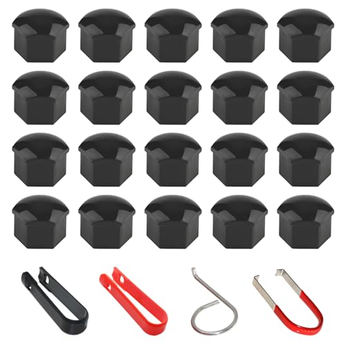 Xynovate 19mm Capuchon d'écrou de Roue, Haute Qualité Boulon Ecrou Couvre, Cache-écrous de Pneu Hexagonaux avec Ensemble d'outils de Démontage pour...