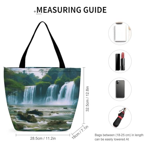 Women Tote Bags with Handles Waterfall Scenery Shoulder Bag with Zipper Handbags Shopping Bags Travel Bag Beach Bag Reusable Grocery Bag for Swim Holiday Gift2