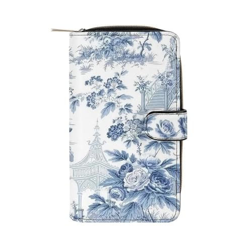 Peinture de paysage chinoise bleue boîte de rangement en cuir multifonction