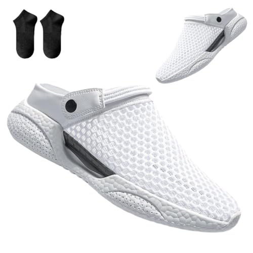 LUNANSM Men's Orthopedic Hollow Out Summer Sandals,Arch Support Knit Mesh Walking Shoes Beach Sandals,Classic Mules Clogs (White, Adult, Men, 7, Numeric, UK Footwear Size System, Wide)