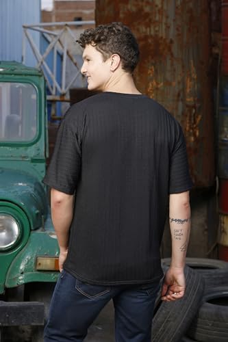 Image of Zilcon Mens Solid Unique Design Tshirt for Men - Round Neck Loose Fit Drop Shoulder Polo Mens T-Shirt