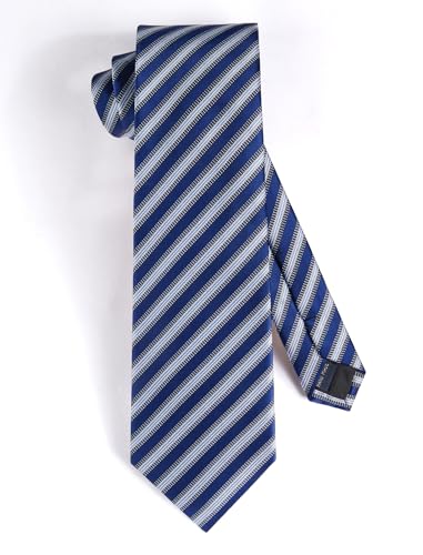 Image of HISDERN Mens Ties Set Stripe Plaid Ties for Men and Pocket Square Cufflinks Formal Silk Necktie Wedding Business