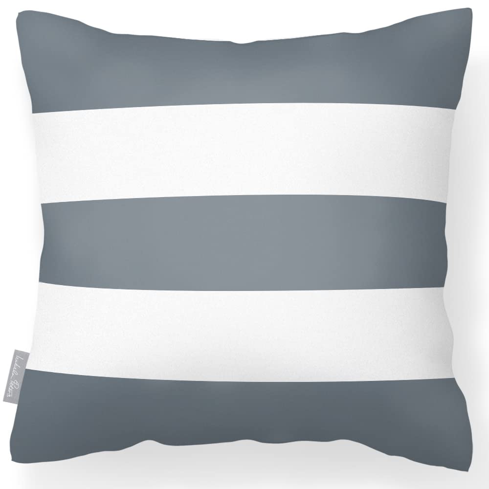 Izabela Peters Grey Outdoor Cushions Waterproof, 43 Cm, Filled Outdoor Cushion, - 3 Stripes Horizontal, Garden Furniture Cushions, Outdoor Seat Cushions, Garden Chair Cushions