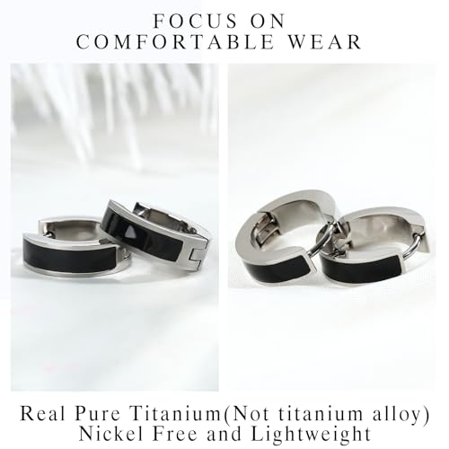 TGNEL Black Titanium Earrings Men Enamel Small Hoop Earrings Hypoallergenic for Men Sensitive Ears4