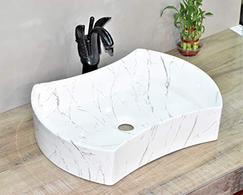 Image of InArt Designer table top wash basin for bathroom /bathroom sink /cabinet wash basin /ceramic basin /counter top basin /vanity washbasin in White Marble Pattern Color 21 X 15 X 5 Inch