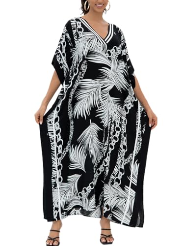 Image of KECVOT Kaftan Dresses for Women V-Neck Print Swimsuit Cover Up Plus Size Beach Caftan Lounge Dress