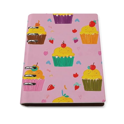 Carnet de notes A5 à anneaux en cuir PU rechargeable avec 90 feuilles à motifs cupcakes colorés