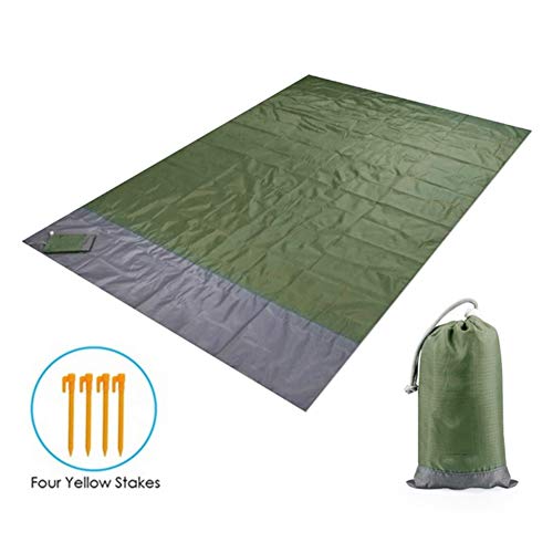 Sawpy Couverture de plage portable de pique-nique étanche pour pique-nique de plein air, tapis de plage, tapis de plage, tapis de camping, 4 piquets de sol large Vert foncé