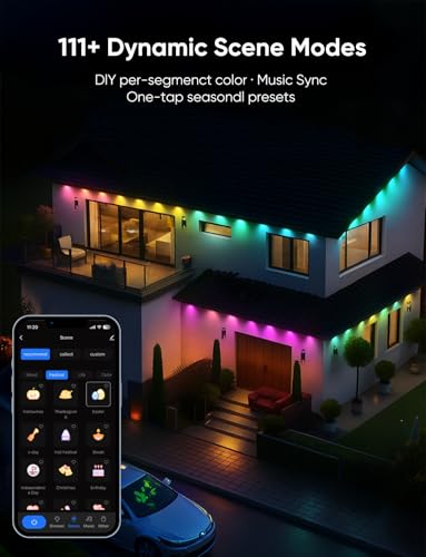 Smart Permanent Outdoor Lights, RGB with IC + White(6000K), Under-Eave Lighting, 100ft/72 LEDs/IP67 Light / IP65 Controller, 111+ Scenes, Music Sync, Alexa/Google, Wi-Fi/Voice/Remote Control - Image 4