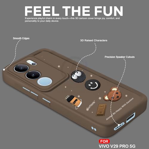 Image of AESTMO Back Case Cover for Vivo V29 / V29 Pro Cover | Cute Fun Cartoon 3D Ball | Coffee Silicone Case | Full Body Protection | Camera Protection Back Cover for Vivo V29 / V29 Pro (Brown)