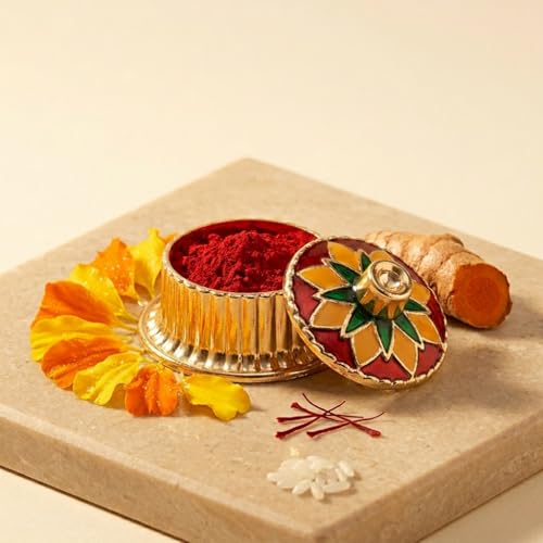 Image of Indian Dark Red Pure Kumkum Powder (Sindoor, Kumkuma, Kum Kum) For Makeup, Pooja And Other Hindu Rituals (Fancy Box 1)
