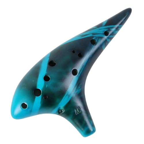 Mulucky Ocarina 12 Hole Alto C Smokey Straw Fired Ceramic Ocarina with Song Book for Beginners, (Blue)