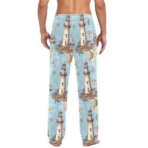 Vintage Nautical Men's Pajamas Pants Cotton Sleep Bottoms Pants Lounge Sleepwear - S3