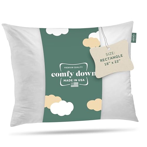 Image of ComfyDown 18x22 Throw Pillow Insert, Down & Feather Fill, 100% Cotton Cover, Made in USA - Premium Soft Lumbar Decorative Pillow Form Sham Stuffer for Bed, Sofa & Couch