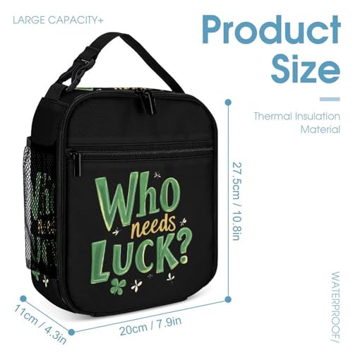 Irish St Day Partick Who Needs Luck Travel Backpack Lunch Box Pencil Case 3Pcs Set for Men Women Office Outing University4