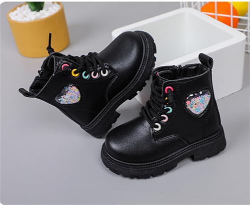 He&Yingmin Girls Short Ankle Boots Heart-shaped Booties Waterproof Combat Shoes with Zipper for Toddler Little Kid2