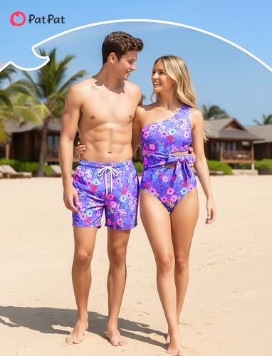 Image of PATPAT Family Matching Swimsuits: Mommy and Me One Shoulder Colorblock Bathing Suits One Piece Swimwear Sets