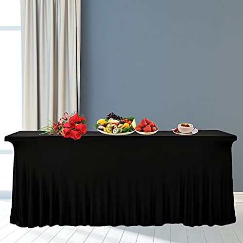 3 Pack Stretch Tablecloth Spandex Table Skirts For Rectangle Tables Washable Wrinkle Resistant Table Covers 8Ft And Fitted Table Skirts For Tradeshows,Banquets, Restaurants,Parties,Events (Black) #TOP7
