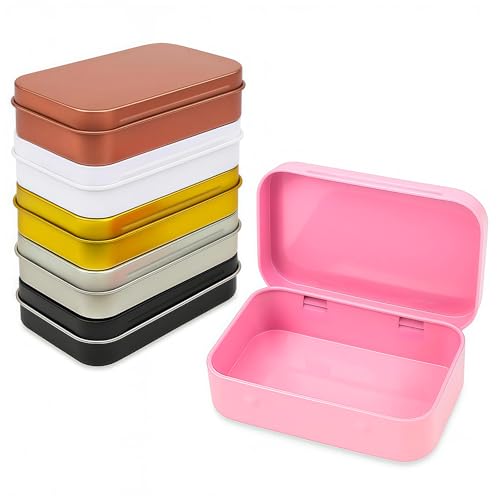 LJY 6 Pack Rectangular Metal Hinged Tin Boxes...