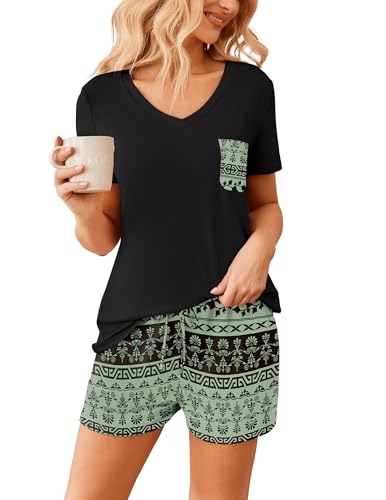 Image of Ekouaer Womens Pajama Sets Shorts Soft 2 Piece Lounge Set with Chest Pocket