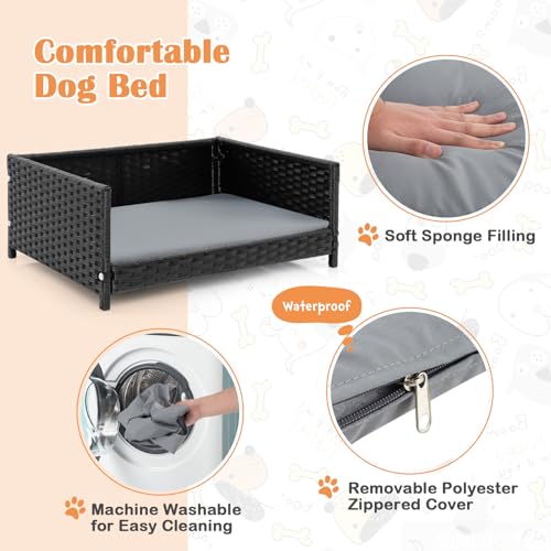 PETSITE Wicker Dog Bed, Rattan Pet Bed with Metal Frame, Soft Waterproof Removable Cushion, Elevated Indoor Outdoor Dog Couch Sofa for Small Medium Sized Dogs, 24.5 x 18 x 10 inch - Image 4