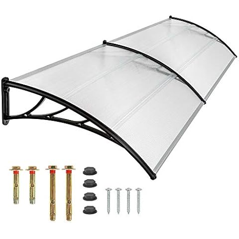 TIXBYGO Canopy for Front Door Canopy Front Door Made of Aluminium and Polycarbonate, Front Door Pent Canopy Plastic Aluminium Strips Weather Protection Entrance Area Transparent 120 cm, (POI-2021) Cover