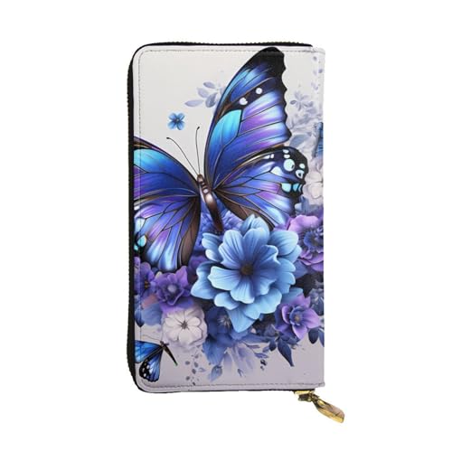 Compagnon long en cuir véritable avec motif floral raffiné noir et violet