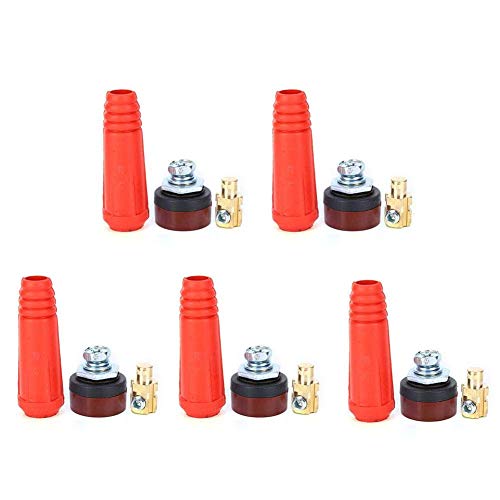 5pcs 10-25 Square Quick Connectors, Welding Cable Joint Quick Connector Pair Welding Machine 10-25 Square European Connecting Welding Long + Round Type Red