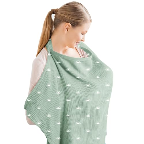 Image of Konssy Muslin Nursing Cover for Baby Breastfeeding, Breathable 100% Cotton Breastfeeding Cover with Rigid Hoop for Mother Nursing Apron, Multi-use Carseat Canopy