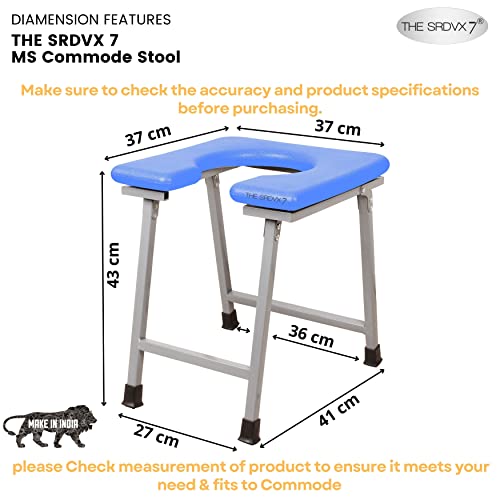 Image of Premium Folding Powder Coated Metal Steel Shower Bathing Room Mobile Commode Stool Indian Toilet Seat for Elderly Disabled man and Pregant Women Support Safe Chair Anti Slip (Blue)