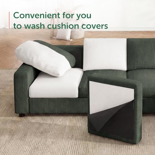 Image of HONBAY Corduroy Sectional Sofa with Storage, U Shape Sectional Sofa with Chaise, Sectional Couches for Living Room, Green