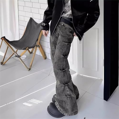 Men High Street Retro Washed Pants Trendy Comfortable Pleated Micro Flare Jeans Y2K Classic Bell Bottom Trousers2