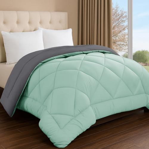 Image of Story@Home Reversible AC Comforter 220 GSM Lightweight Microfiber Summer Blanket for Double Bed (90x100 Inches) | Soft Cooling Quilt, Breathable All Season Duvet for AC Room - Mint Green & Grey
