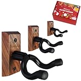 Onmiwod Guitar Wall Mount 3 Pack, Black Walnut Wood Guitar Hanger, U-Shaped Guitar Wall Hanger Mount, Guitar Holder Hook Stand Wall for Acoustic, Electric Guitar, Banjo, Bass, Gift for Guitar Player
