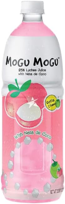 Mogu Mogu Fruit Juice Drinks with Nata De Coco 1L Bottle HALAL - Lychee Flavour Drink