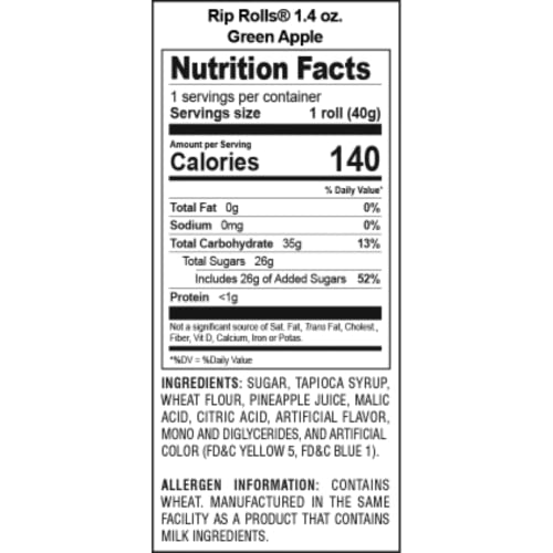 Rip Rolls Sour Green Apple Belt Sugar Coated Licorice Candies, Extra Long Fruit Flavored Fat Free And Peanut Free Candy For Party And Goodie Bag Fillers, Pack Of 3, 40 Inches Each #TOP5