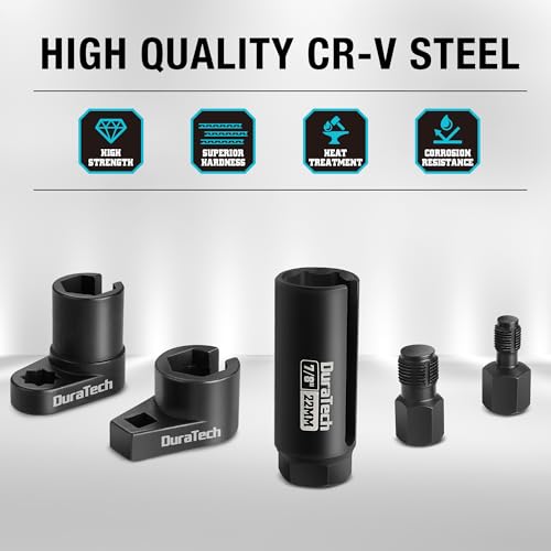 Image of DURATECH 5PCS O2 Oxygen Sensor Socket Thread Chaser Set, 3 /8 inch 1 /2 inch Drive x 7 /8 inch 22mm Oxygen Sensor Remover O2 Sensor Removal Tool Kit