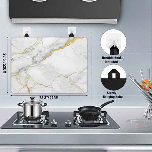 Image of White Gold Marble Stove Top Covers for Electric Stove,Modern Glass Top Stove Cover, Heat Resistant Range Covers for Electric Stove,Washable Countertop Mat, 28 x 20 Inch