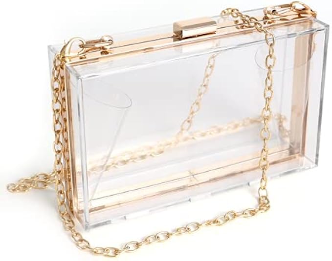 WJCD Women Clear Purse Acrylic Clear Clutch Bag, Shoulder Handbag With Removable Gold Chain Strap