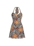 Made of medium-stretch fabric, soft, skin-friendly, comfortable to wear Feature: Halter Neck, Tie Backless, Graphic, Lettuce Trim, Zipper, Slim Fit Boho Short Dress for Women Occasion: Ideal for going out, daily life, dates, travel, street look, part...